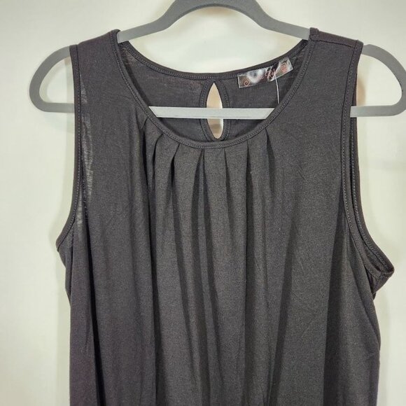 Shiela Rose Sleeveless Pleated Front Jersey Blouse Keyhole Back in Black Size 2X - Picture 2 of 6